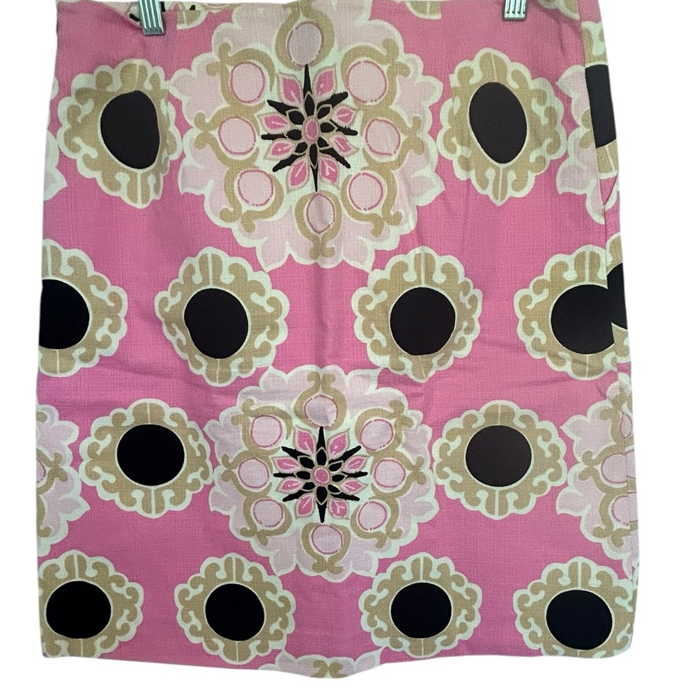 LILLY PULITZER Skirt Sz 6 Pink Tan Black Medallion Print Lined Linen Side Zip - Picture 5 of 13